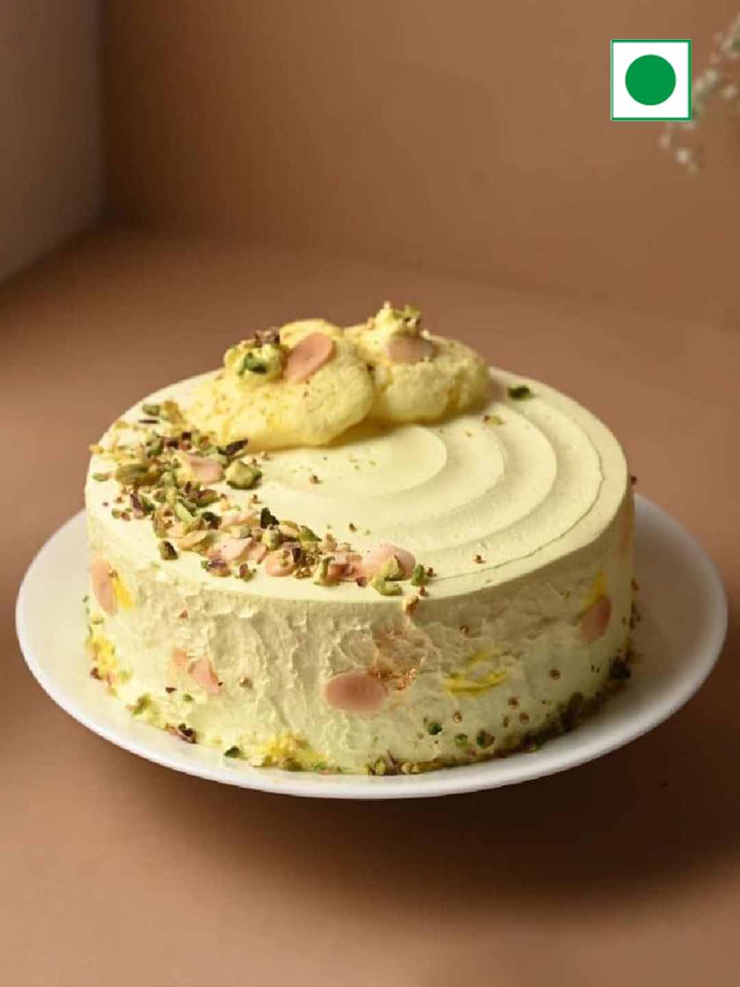 

Floweraura Rasmalai Pista Flavour Eggless Round Cake-2kg, Cream