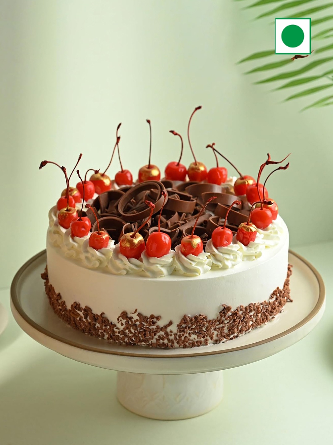 

Floweraura Black Forest Flavor With Cherry Topped Eggless Round Cake- 1Kg, White