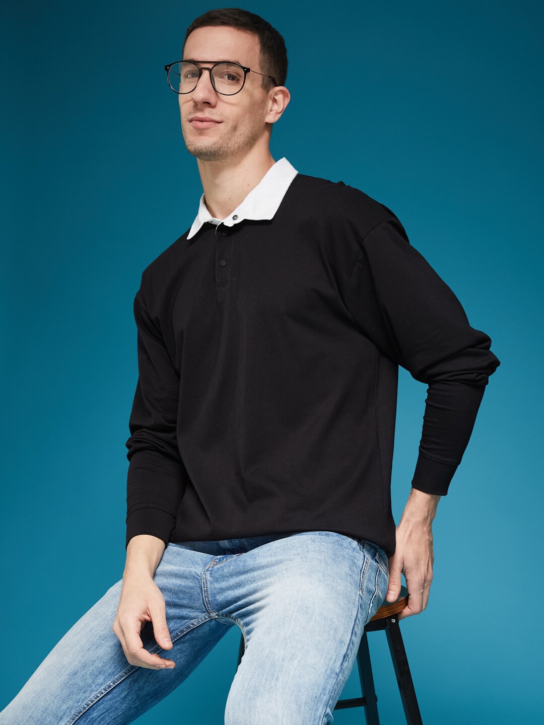 

SMARTEES Polo Collar Long Sleeves Cotton T-shirt, Black