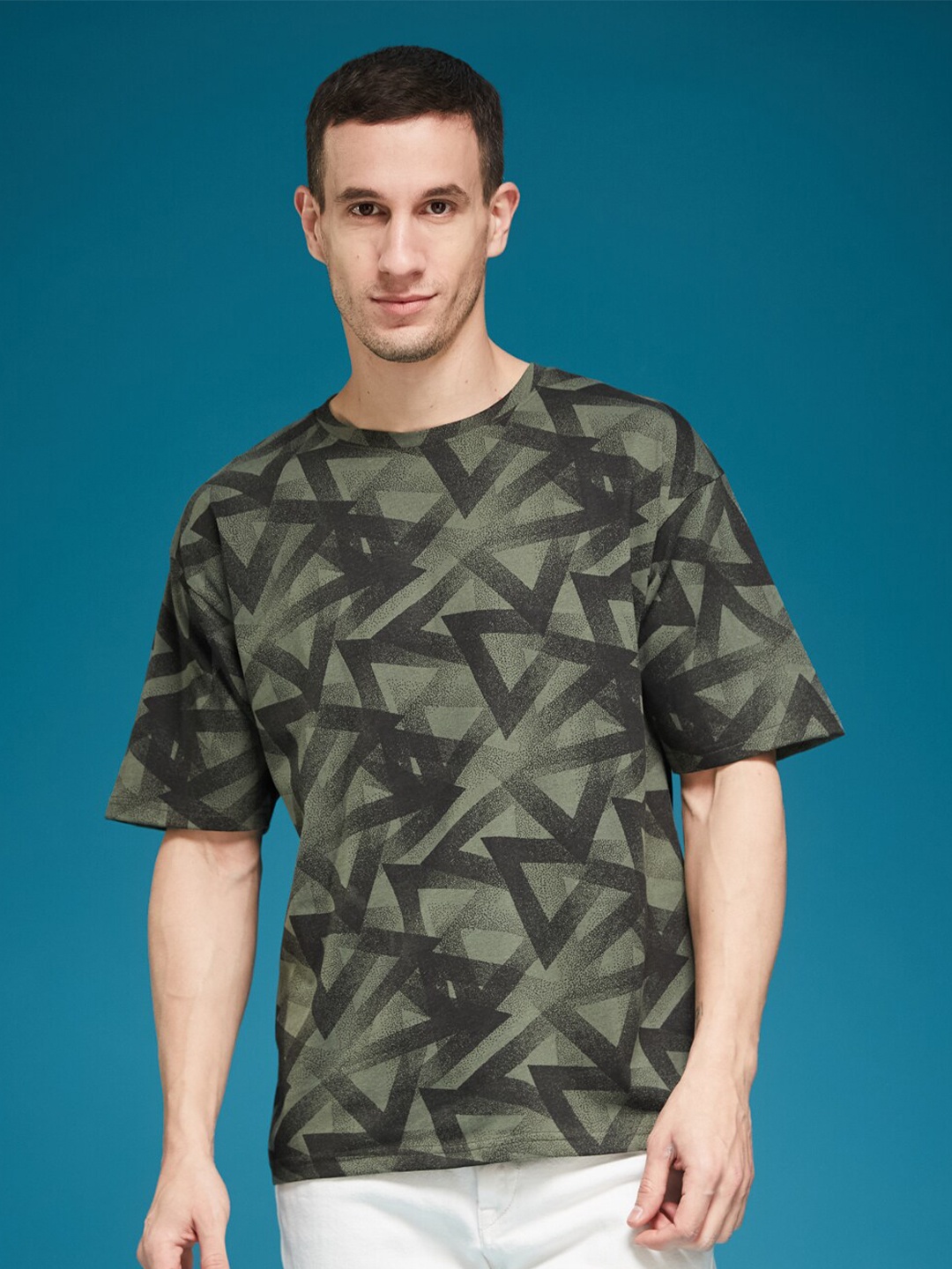 

SMARTEES Round Neck Printed Cotton T-shirt, Green