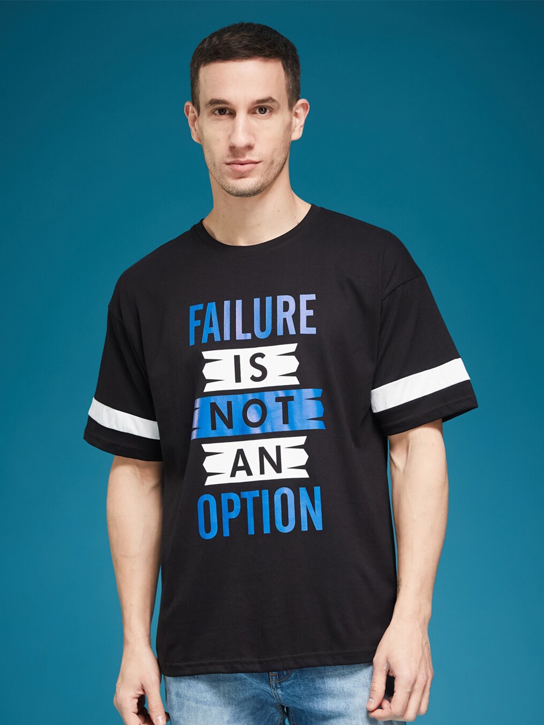 

SMARTEES Round Neck Typography Printed Cotton T-shirt, Black