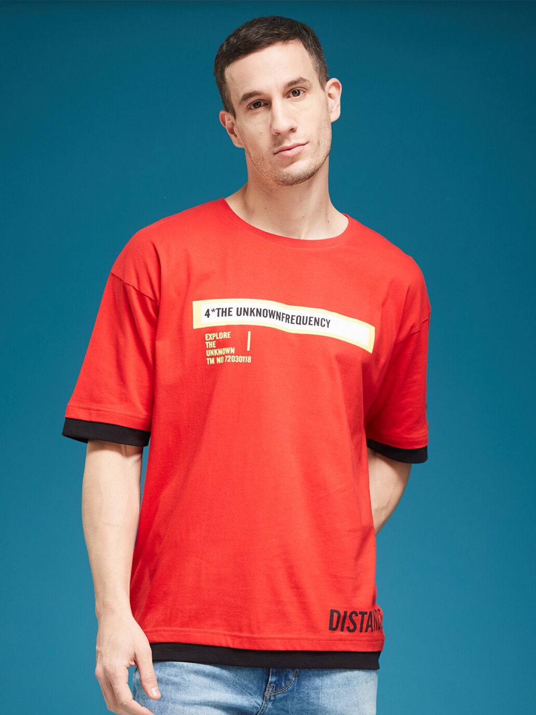 

SMARTEES Round Neck Short Sleeves Typography cotton T-shirt, Red