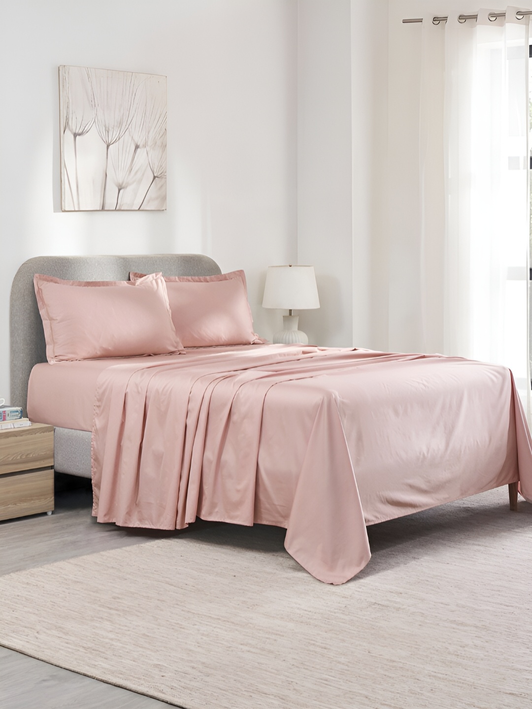 

MYTRIDENT Pink Cotton 300 TC King Bedsheet with 2 Pillow Covers