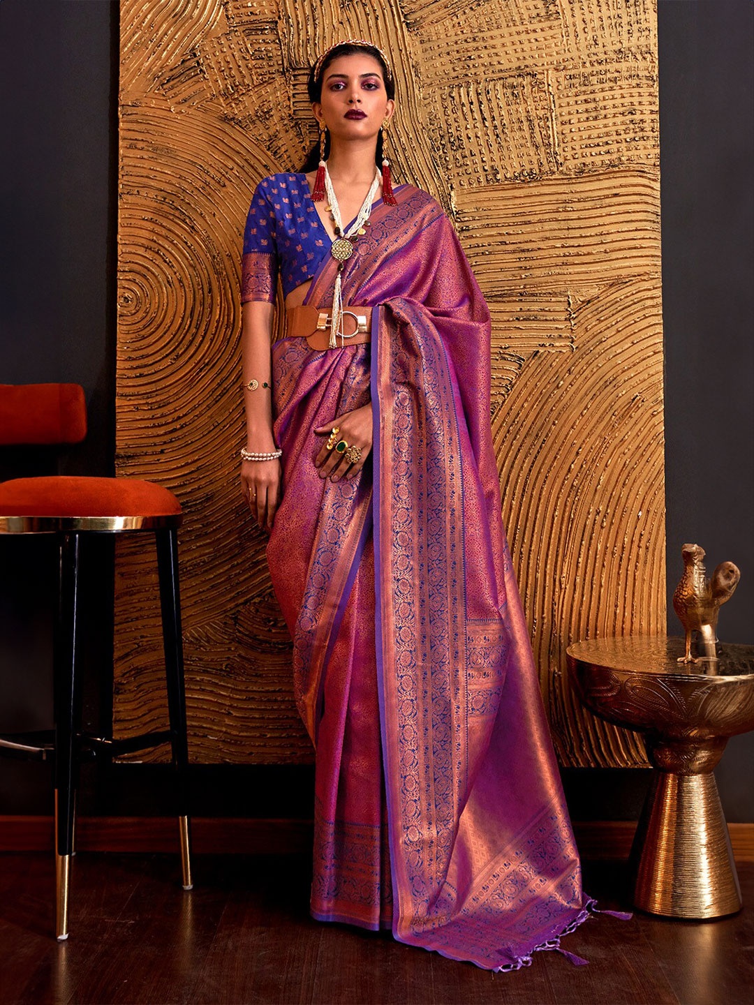 

DEVATITHI Floral Woven Design Zari Saree, Purple