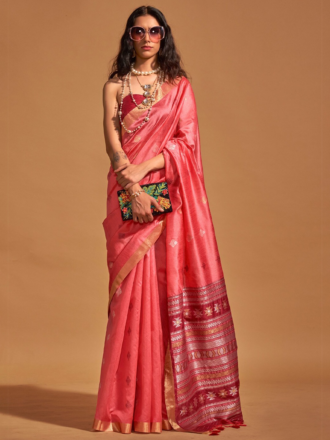 

DEVATITHI Ethnic Woven Design Zari Banarasi Saree, Pink
