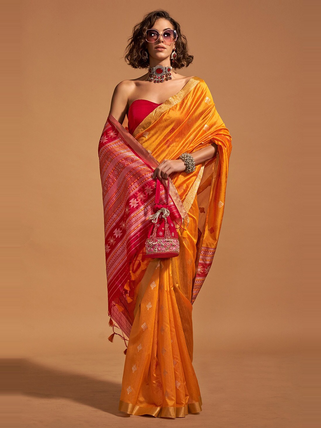 

DEVATITHI Ethnic Woven Design Zari Banarasi Saree, Orange