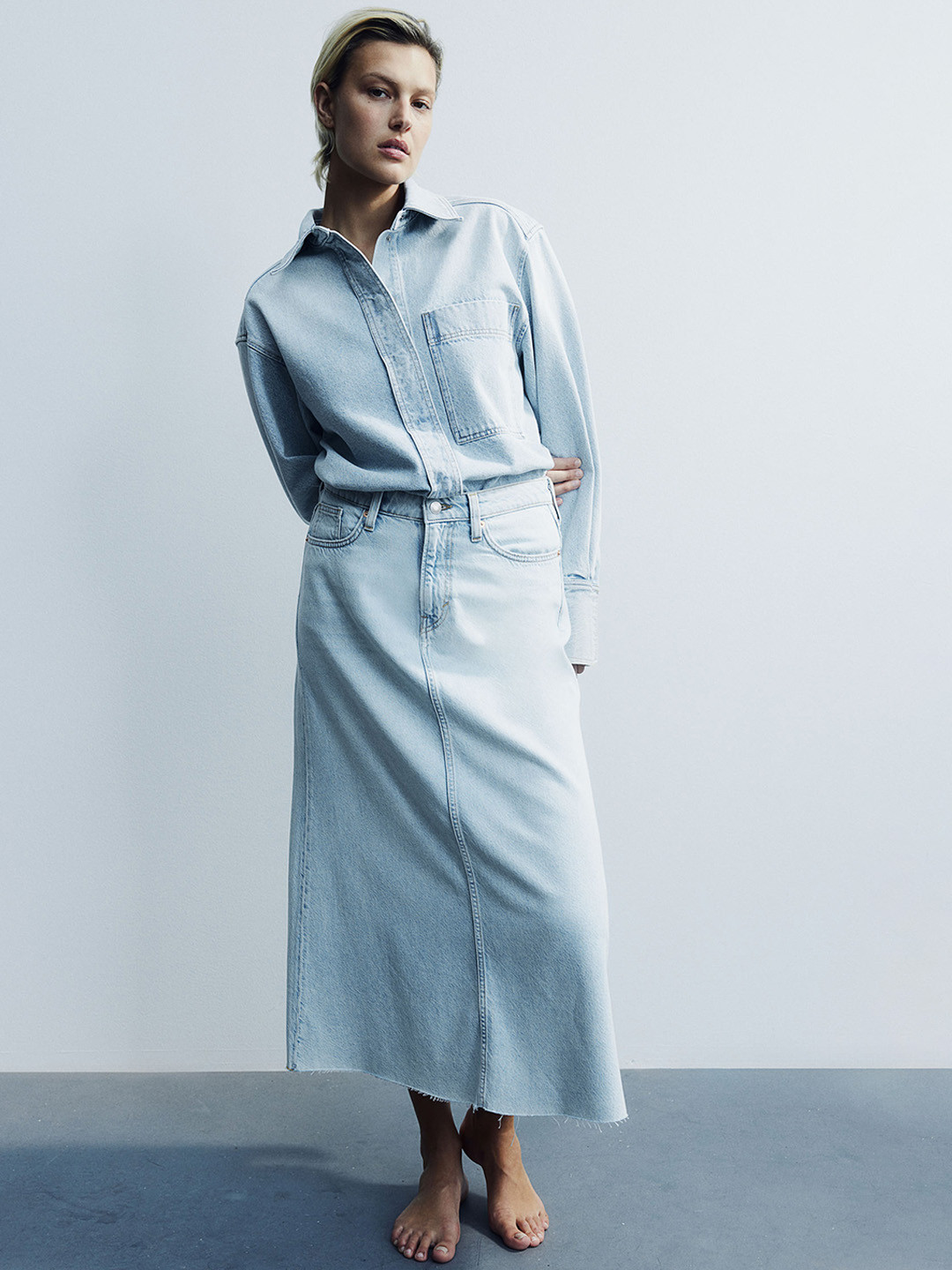 

H&M Feather Soft Denim Skirt, Blue