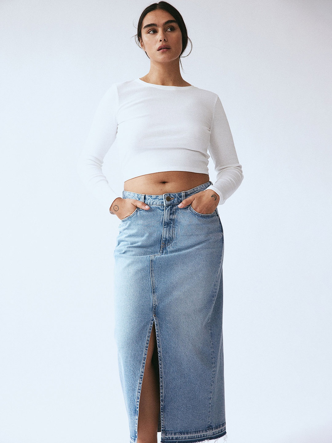 

H&M Pure Cotton Denim Skirt, Blue