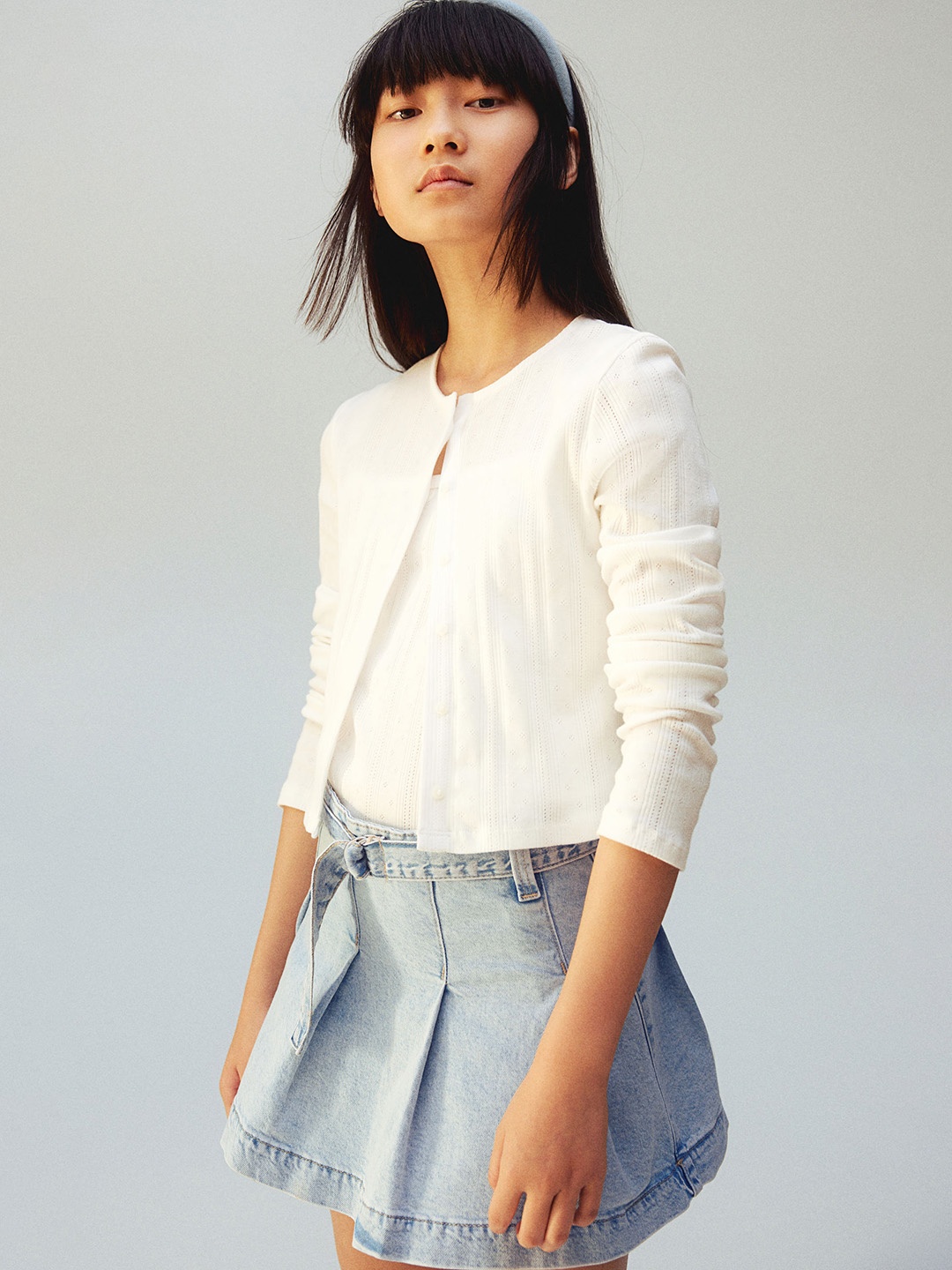 

H&M Girls Pleated Denim Skirt, Blue
