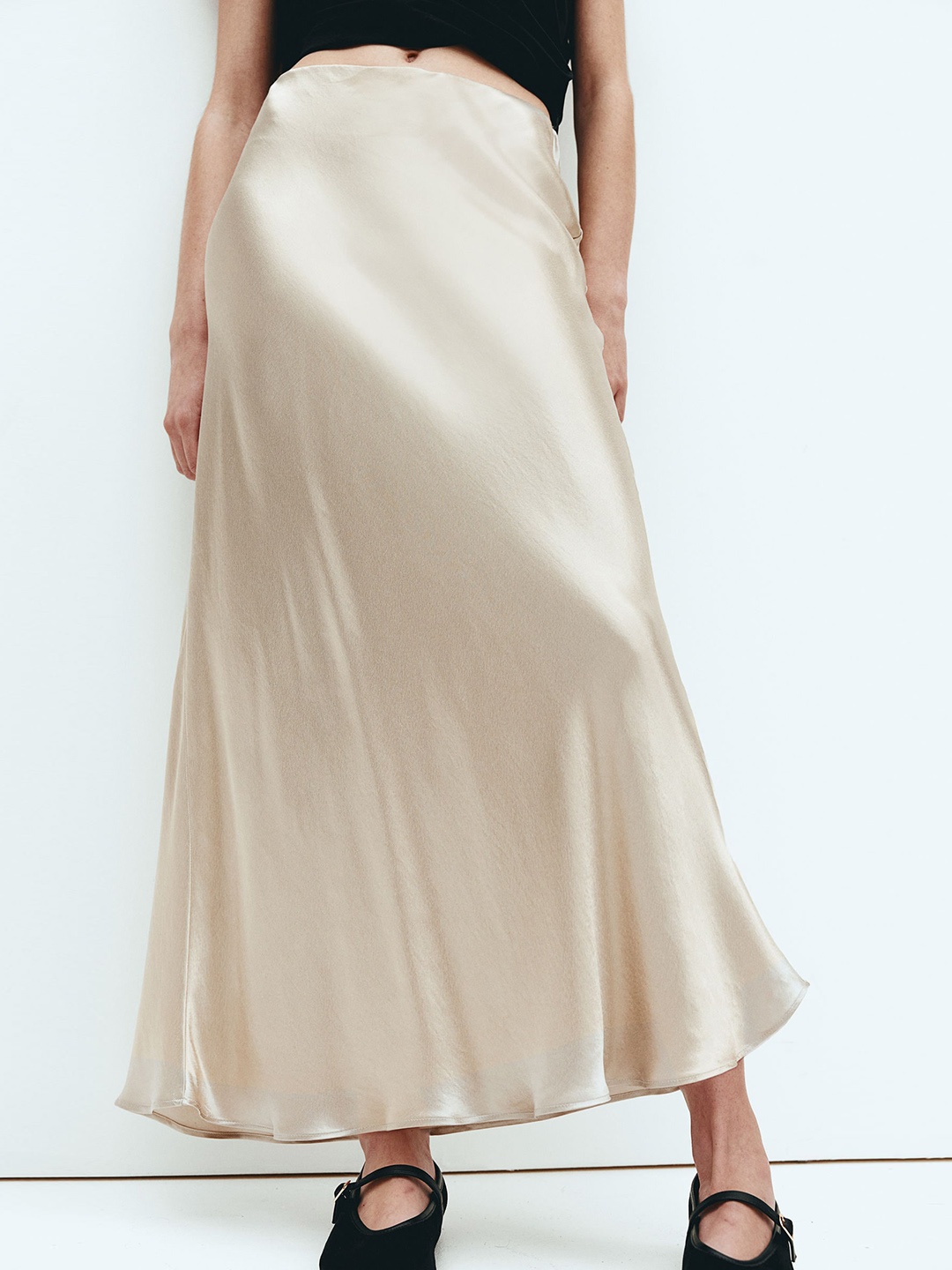 

H&M Satin Maxi Skirt, Beige