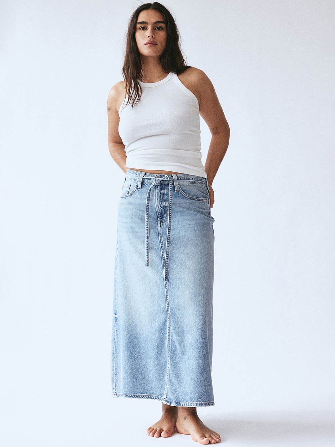 

H&M Feather Soft Denim Skirt, Blue