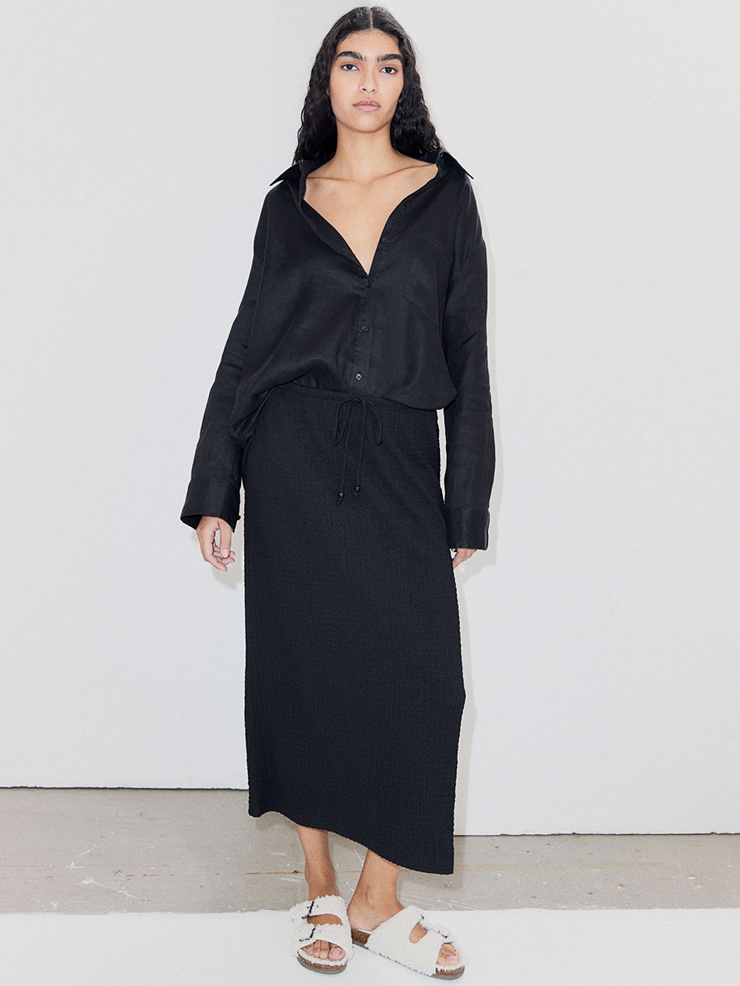 

H&M Textured Jersey Skirt, Black