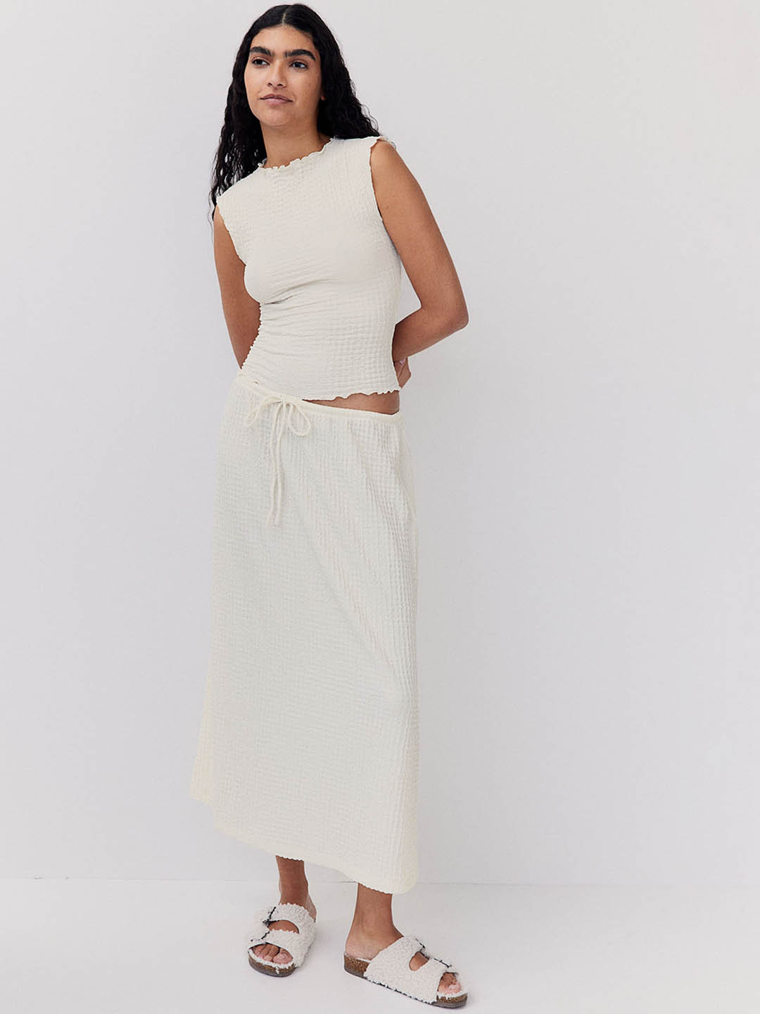 

H&M Textured Jersey Skirt, White