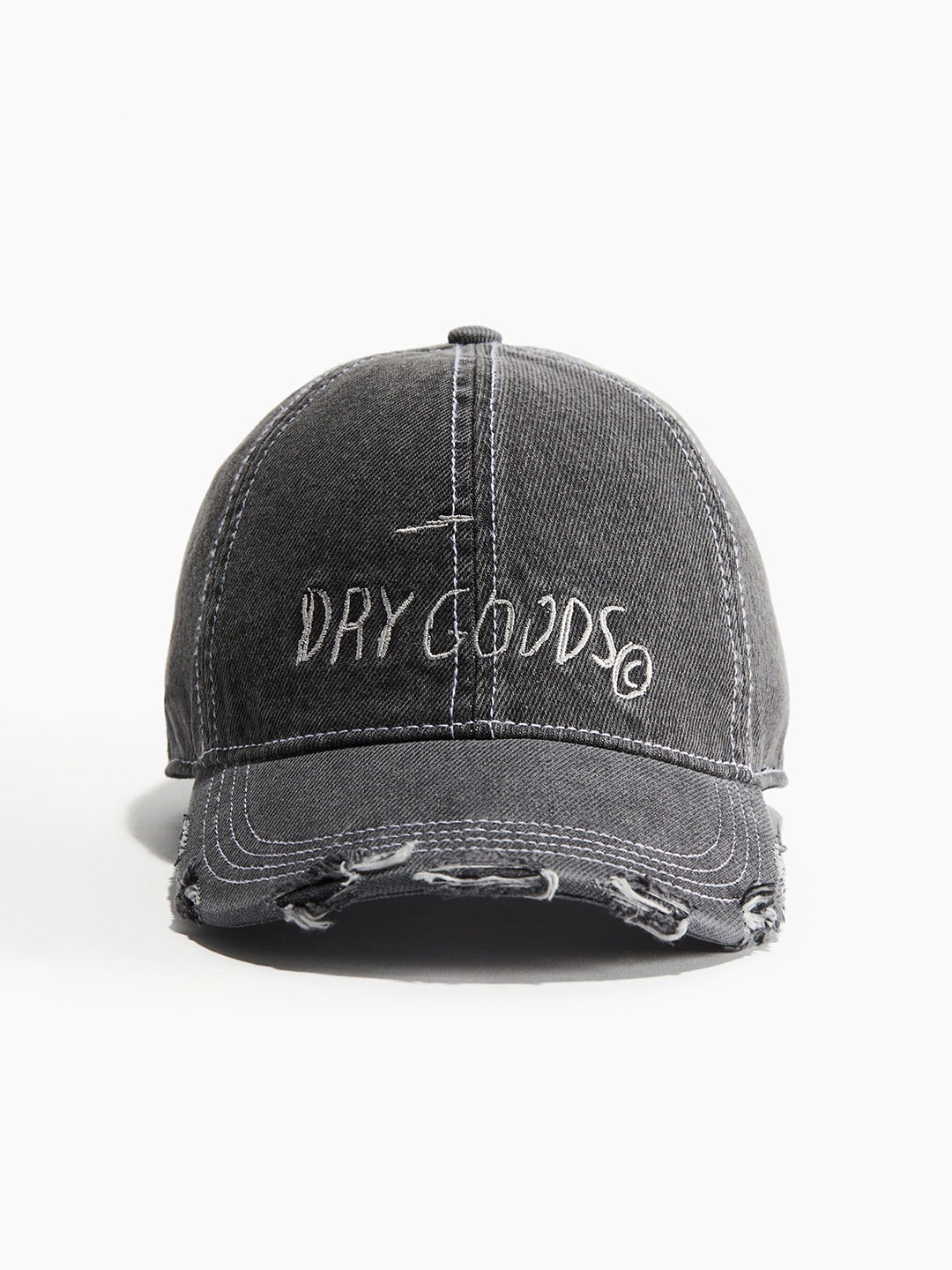 

H&M Men Cotton Embroidered-Motif Denim Cap, Black
