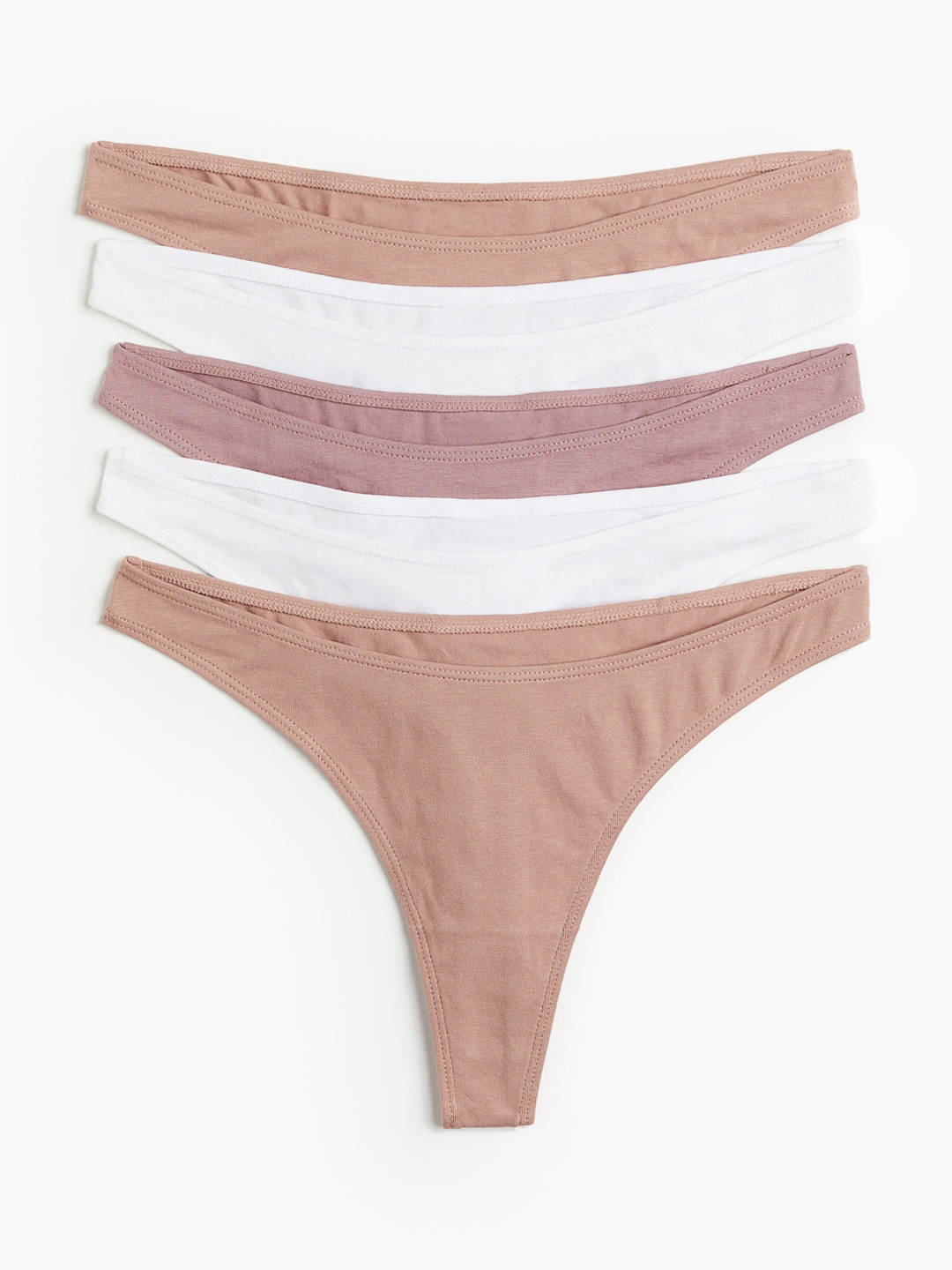 

H&M Women 5-Pack Cotton Thong Briefs, Beige