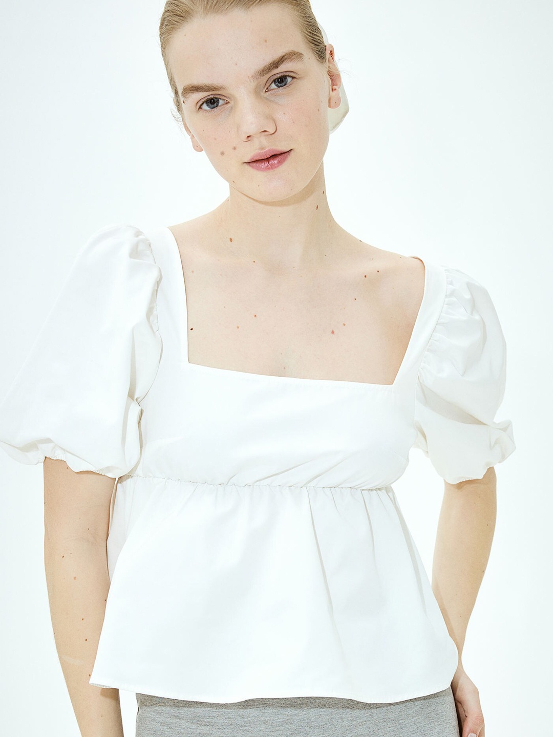 

H&M Tie-Detail Puff-Sleeved Blouse, White