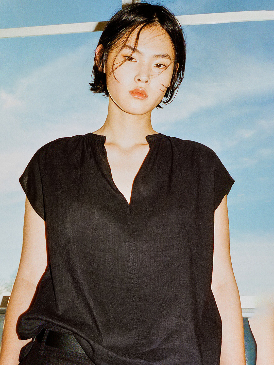 

H&M Cap-Sleeved Blouse, Black