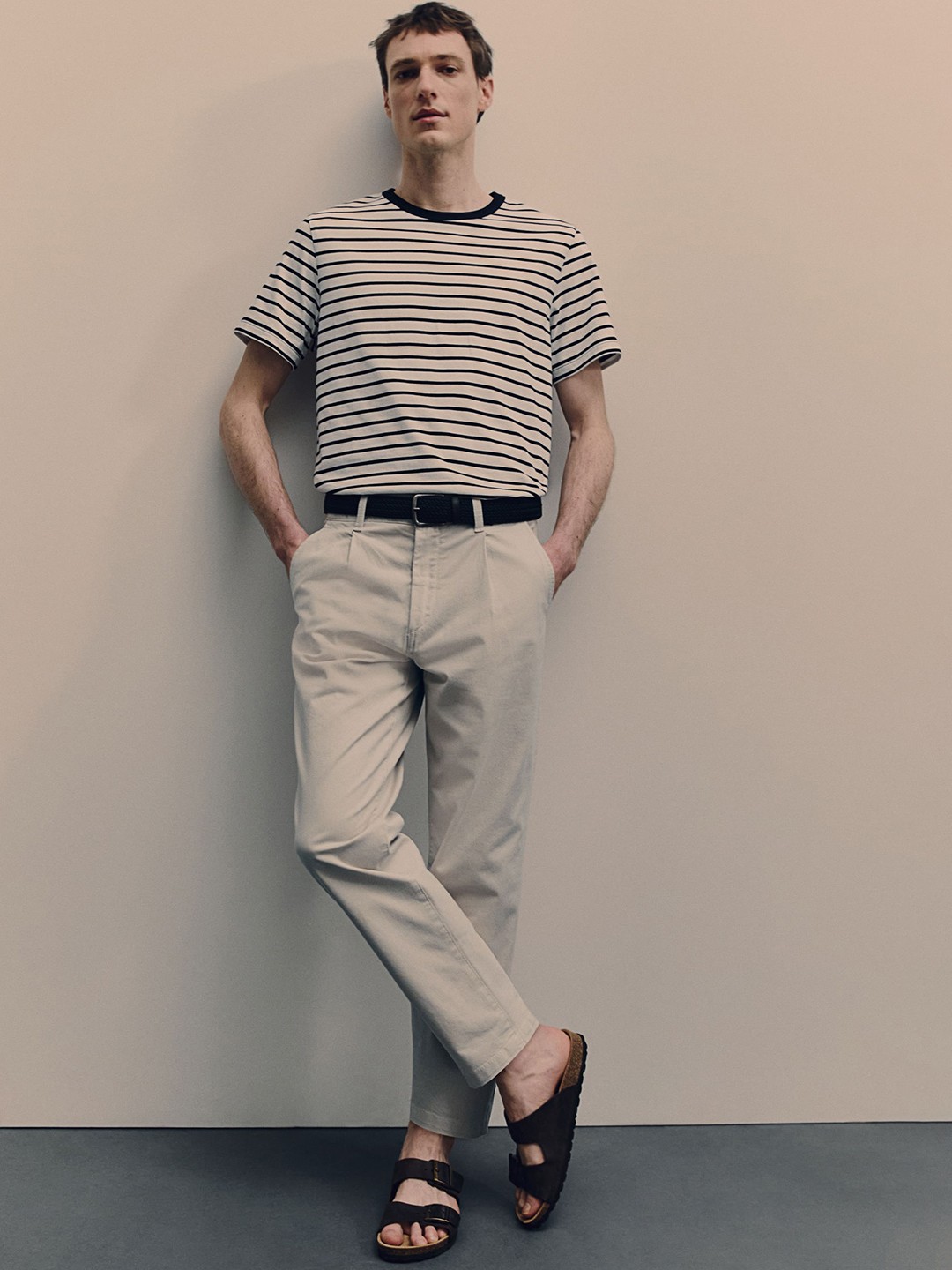 

H&M Men Regular Fit Cropped Cotton Chinos, Beige
