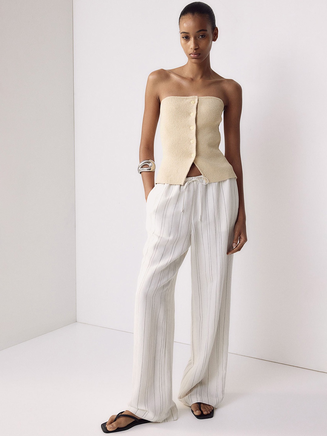 

H&M Linen-Blend Trousers, White