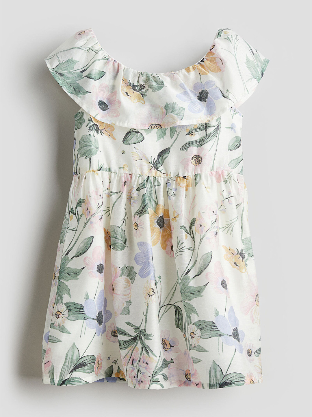 

H&M Girls Patterned Flounce-Trimmed Dress, White