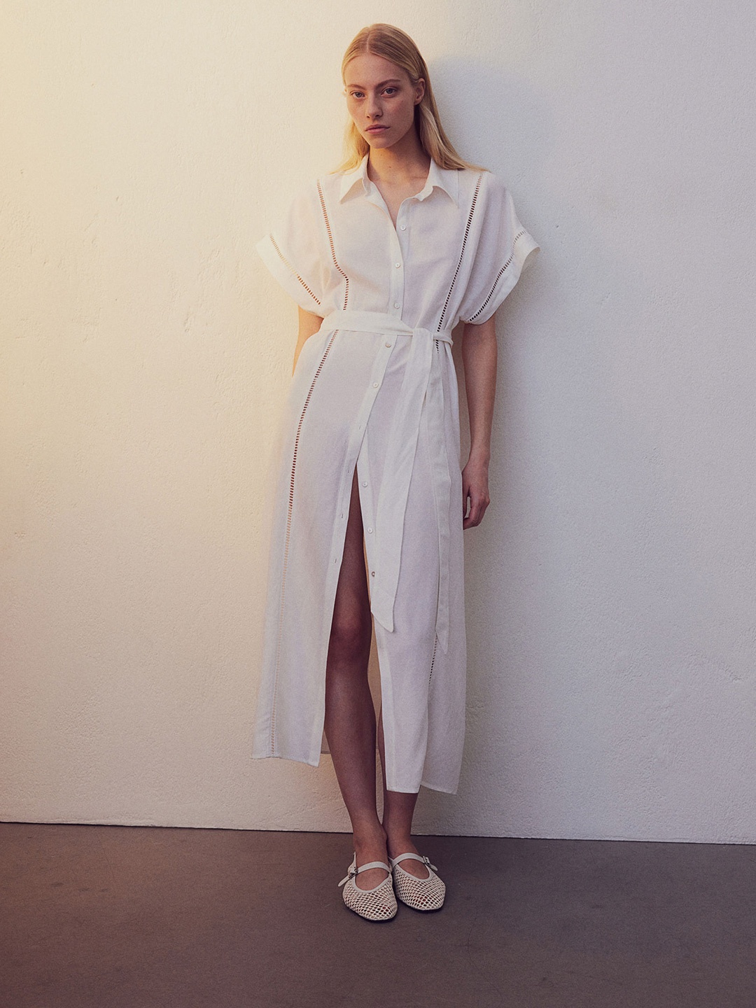 

H&M Linen-Blend Shirt Dress, White