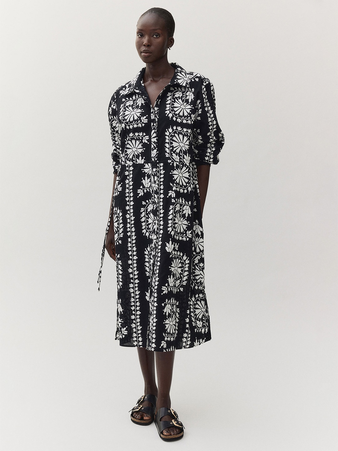 

H&M Linen-Blend Shirt Dress, Black