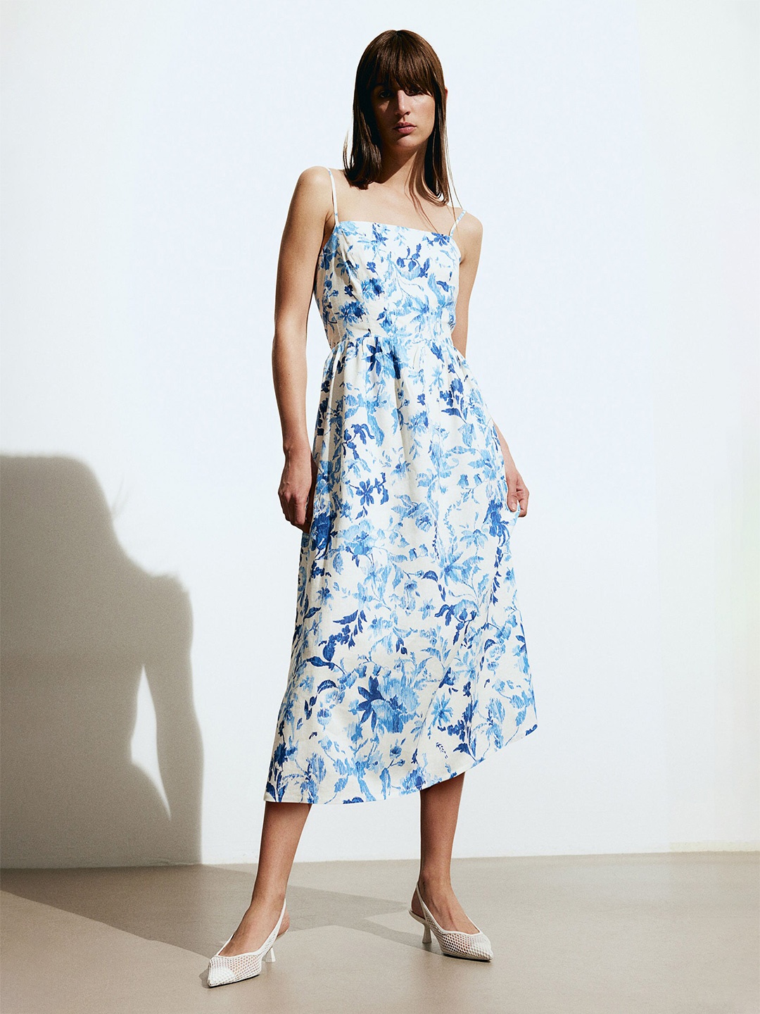 

H&M Linen-Blend Midi Dress, White