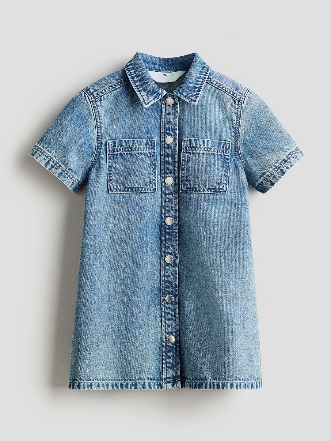 

H&M Girls Pure Cotton A-Line Denim Shirt Dress, Blue