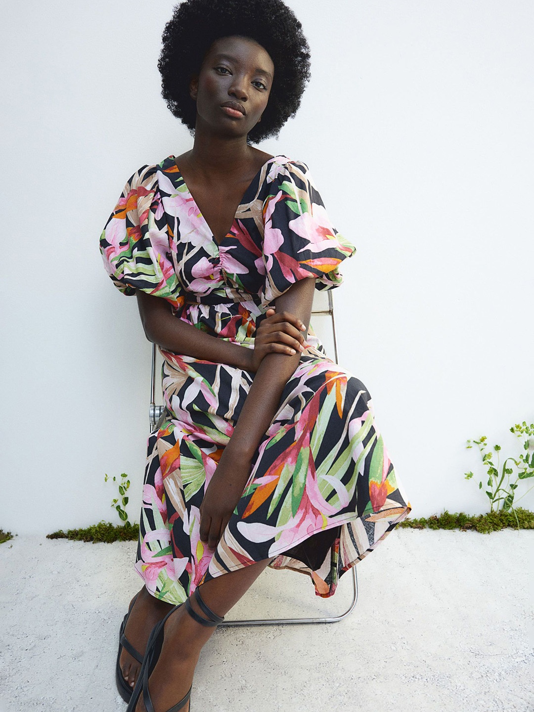 

H&M Linen-Blend Dress, Black
