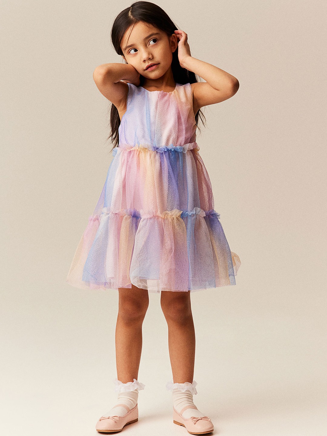

H&M Girls Frill-Trimmed Tulle Dress, Purple