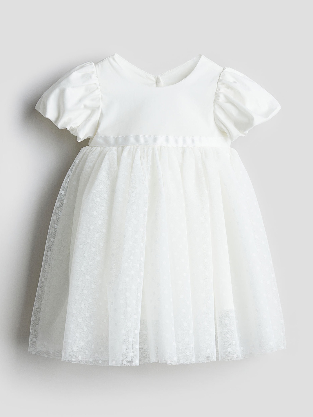 

H&M Girls Puff-Sleeved Tulle Dress, White