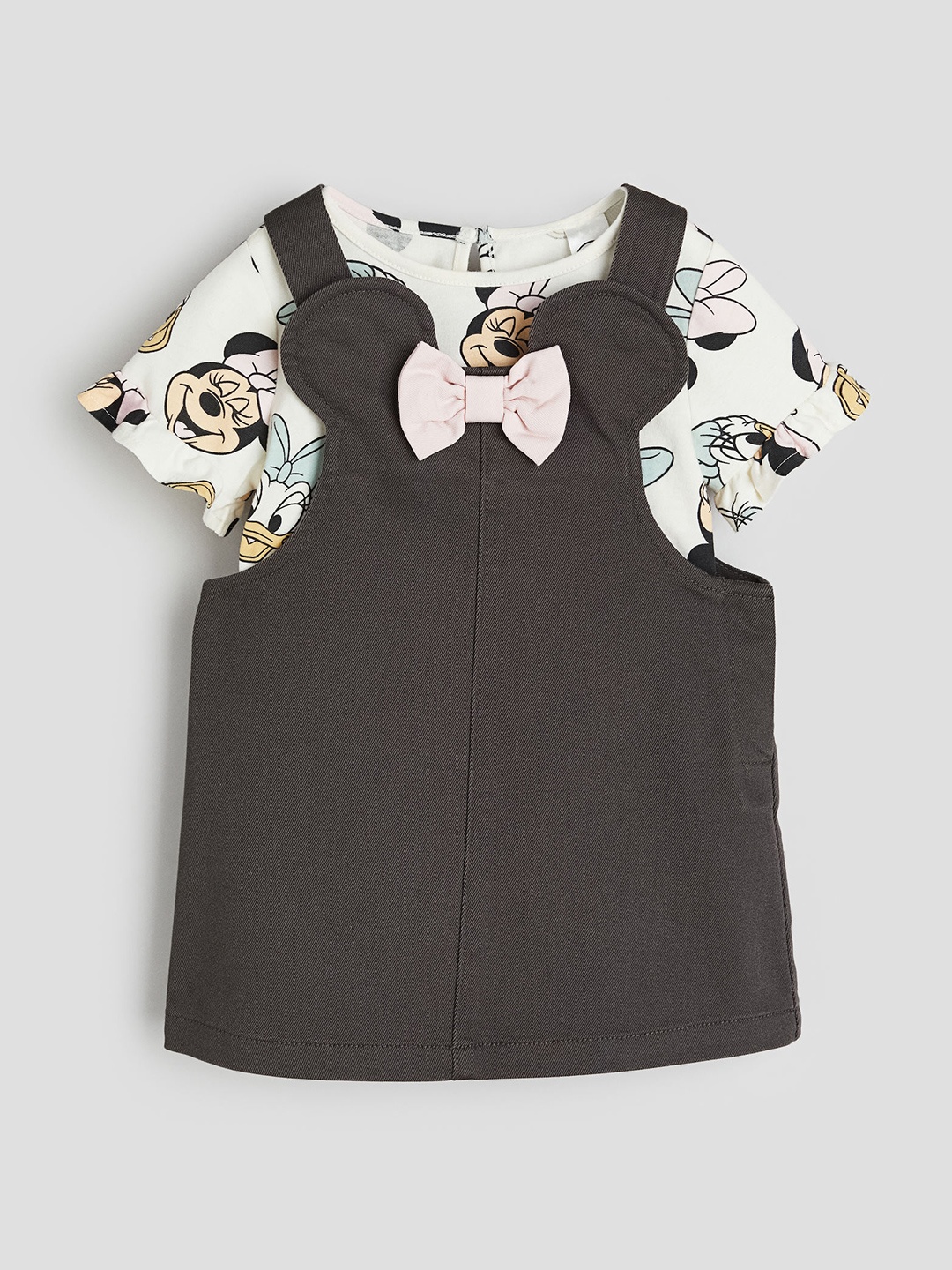 

H&M Infant Girls Pack of 2 Mickey Printed Pure Cotton Dress, Grey