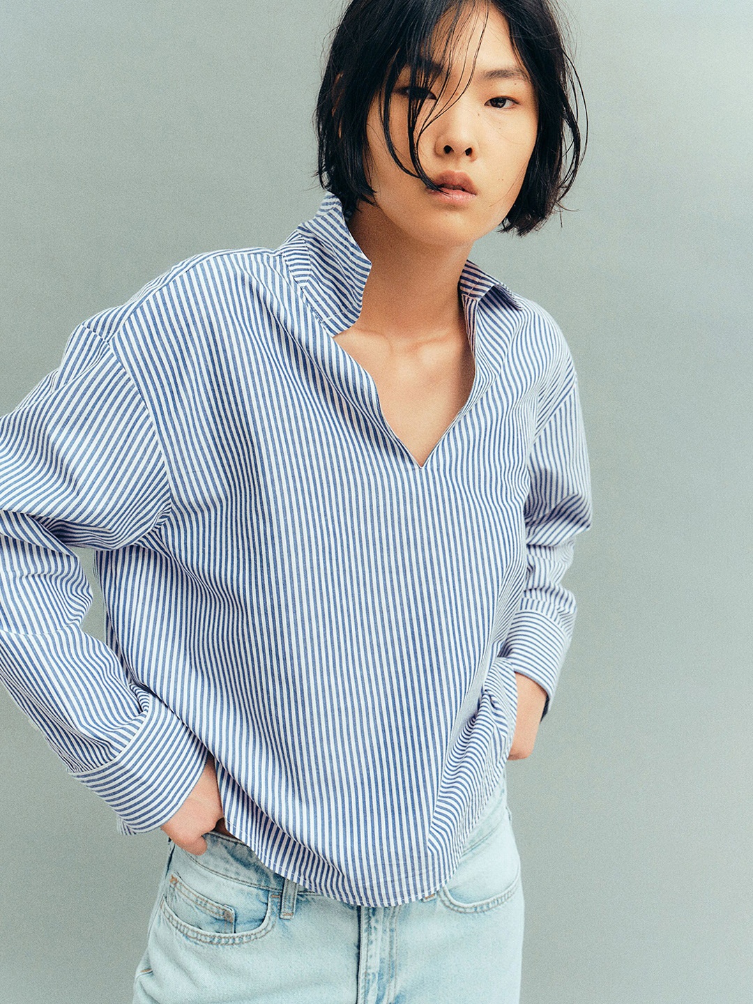 

H&M Popover Shirt, Blue