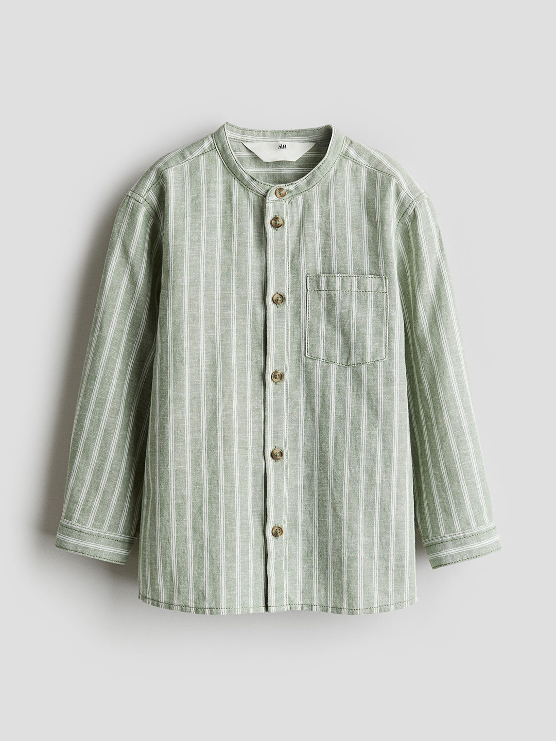 

H&M Boys Linen-Blend Grandad Shirt, Green