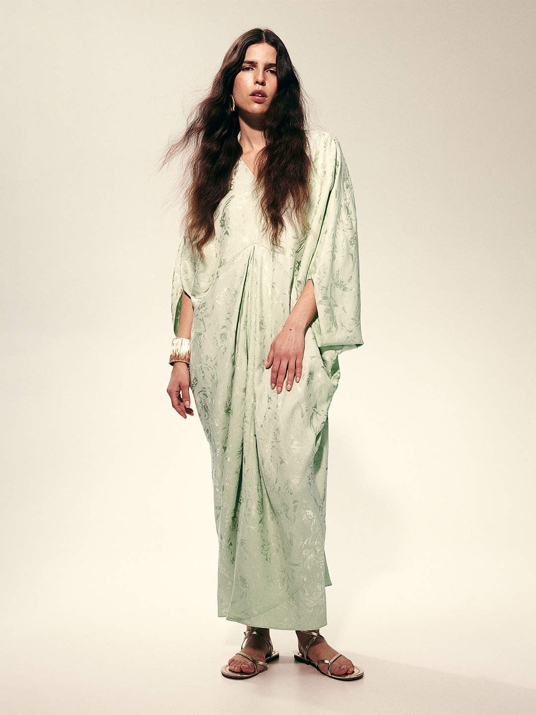 

H&M Jacquard-Weave Kaftan Dress, Green