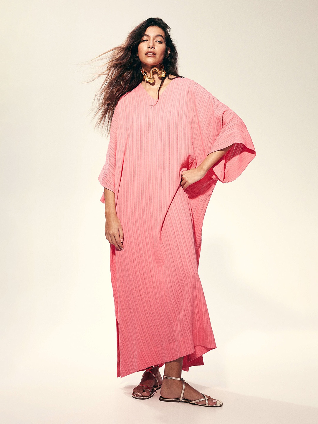 

H&M Textured Kaftan Dress, Pink