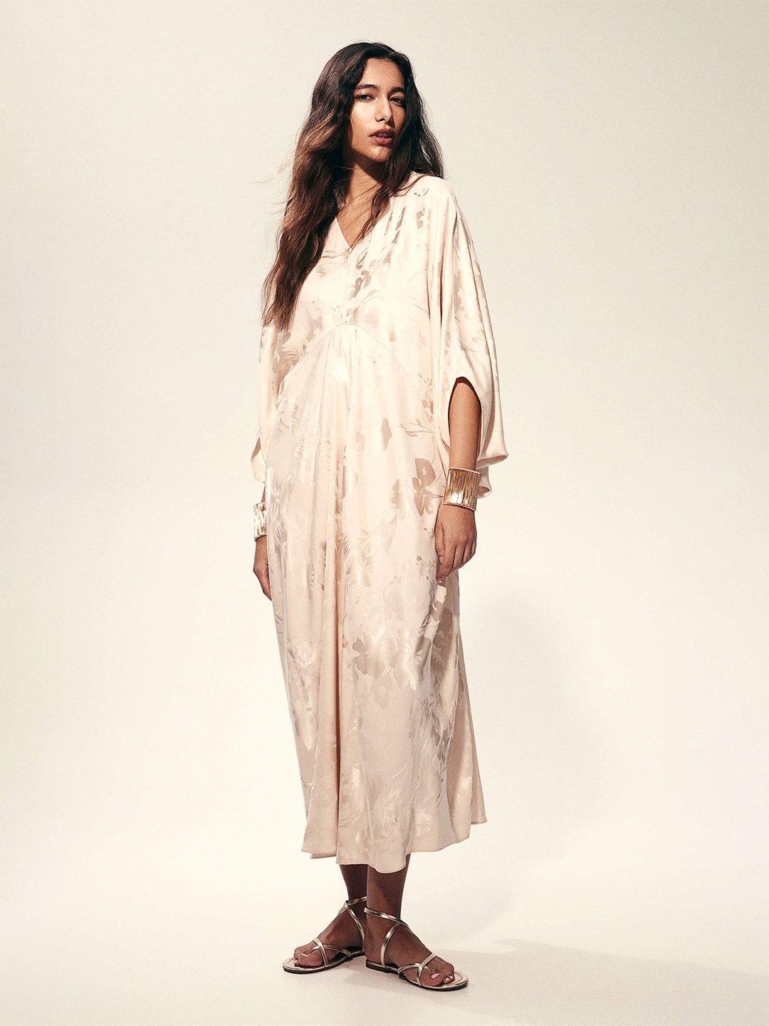 

H&M Jacquard-Weave Kaftan Dress, Beige