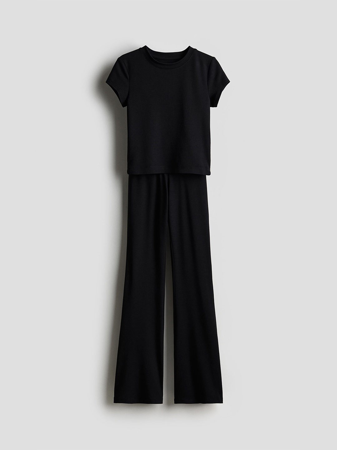 

H&M Girls 2-Piece Top And Flared Leggings Set, Black