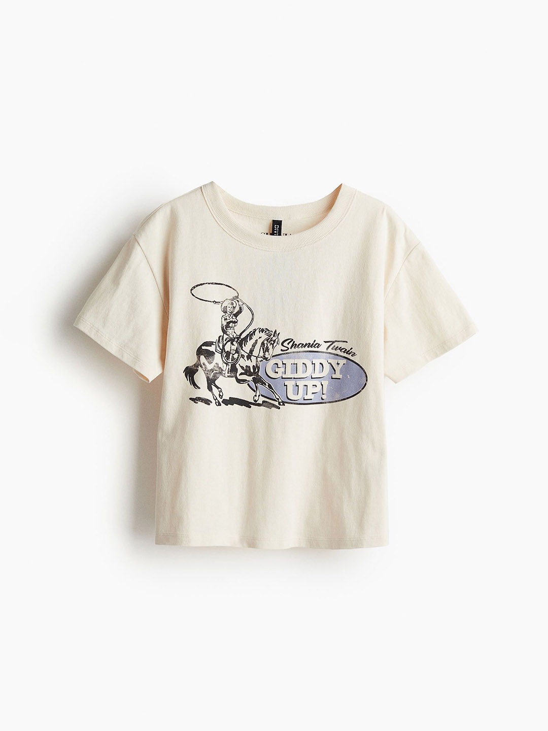 

H&M Women Pure Cotton Printed T-shirt, Beige