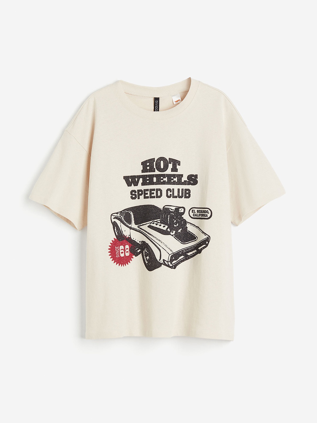 

H&M Women Pure Cotton Oversized Printed T-shirt, Beige