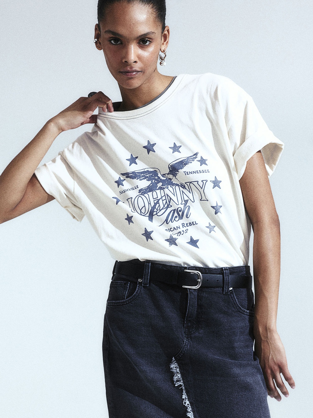 

H&M Pure Cotton Oversized Printed T-shirt, White