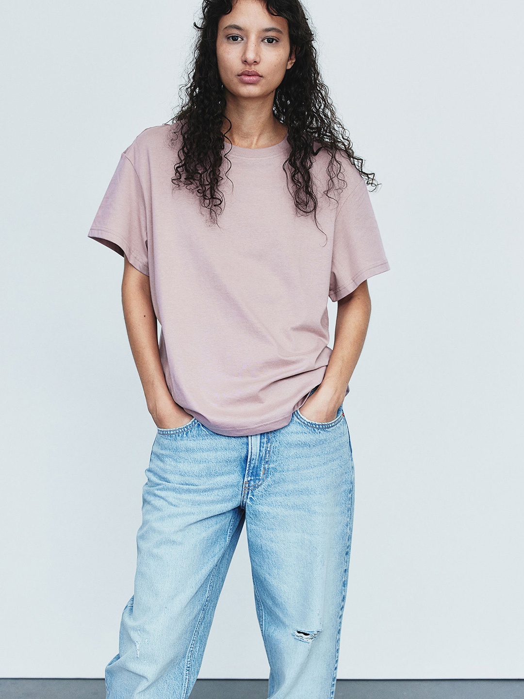 

H&M Pure Cotton Oversized T-shirt, Pink