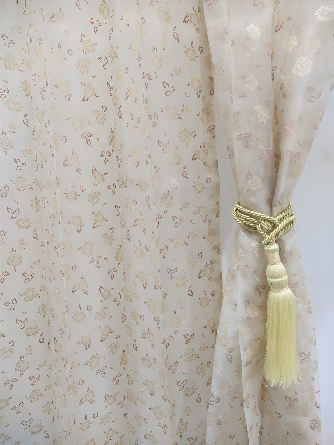 

RIDHAAN Gold-Toned & Pink 2 Pieces Floral Sheer Door Curtain