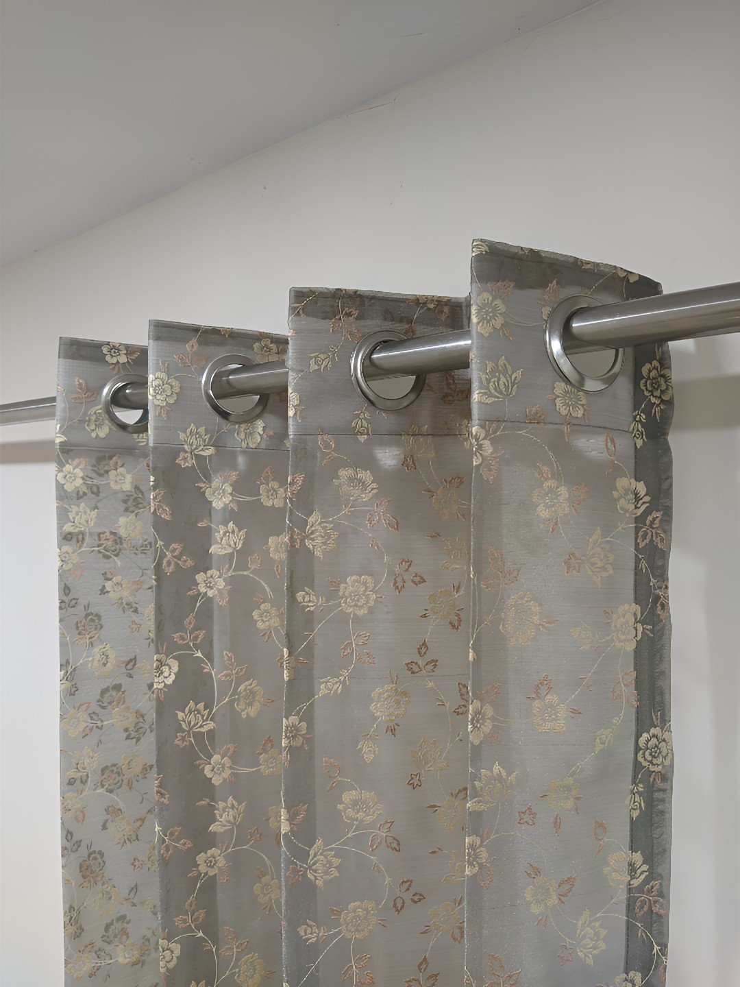 

RIDHAAN Grey & Gold-Toned 2 Pieces Floral Tissue Sheer Long Door Curtain