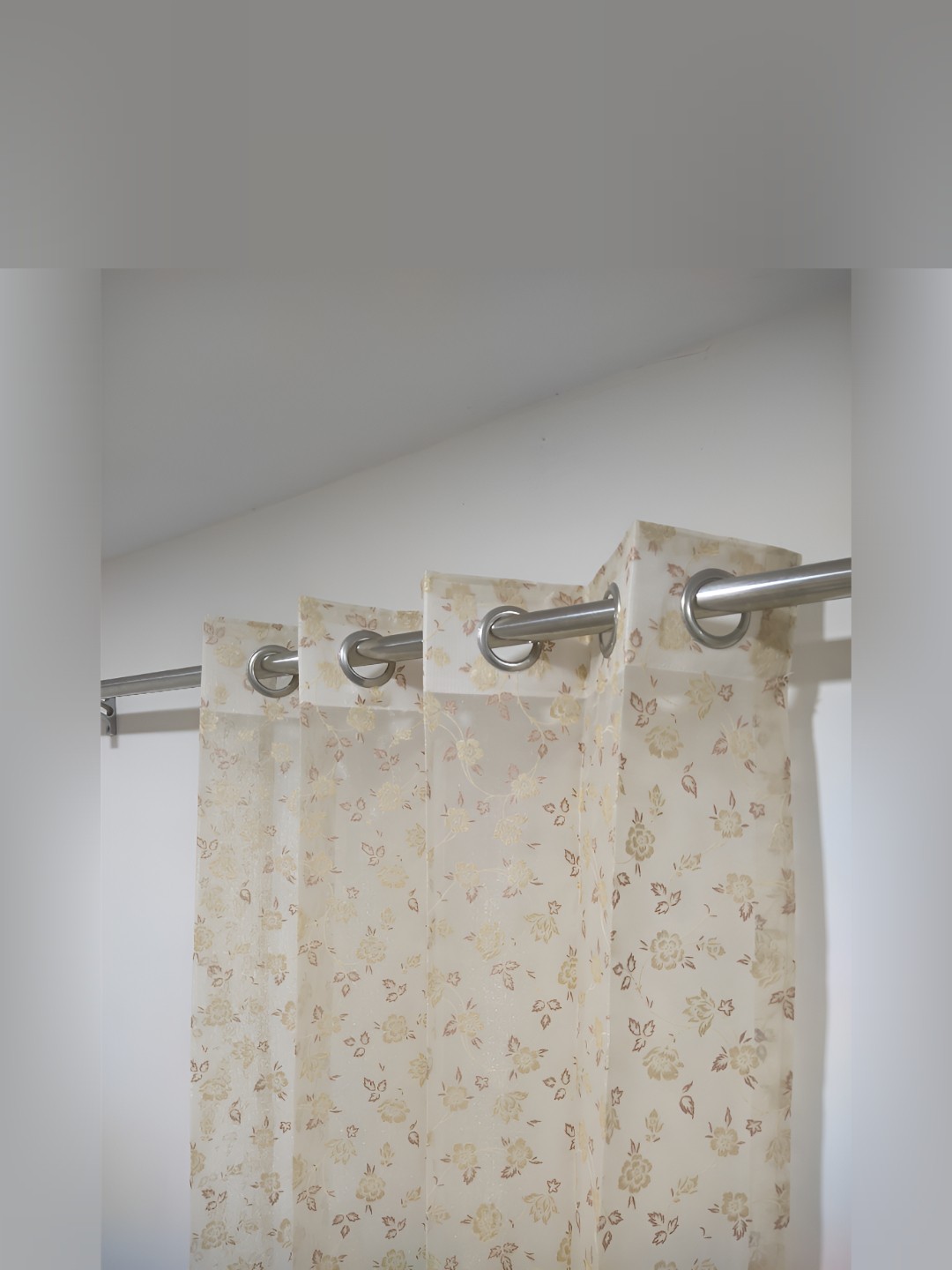 

RIDHAAN Gold-Toned & White 2 Pieces Floral Tissue Sheer Long Door Curtain