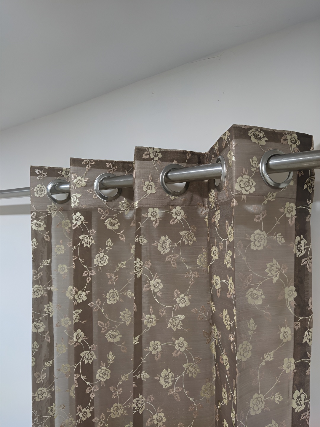 

RIDHAAN Brown & Gold-Toned 2 Pieces Floral Sheer Door Curtains