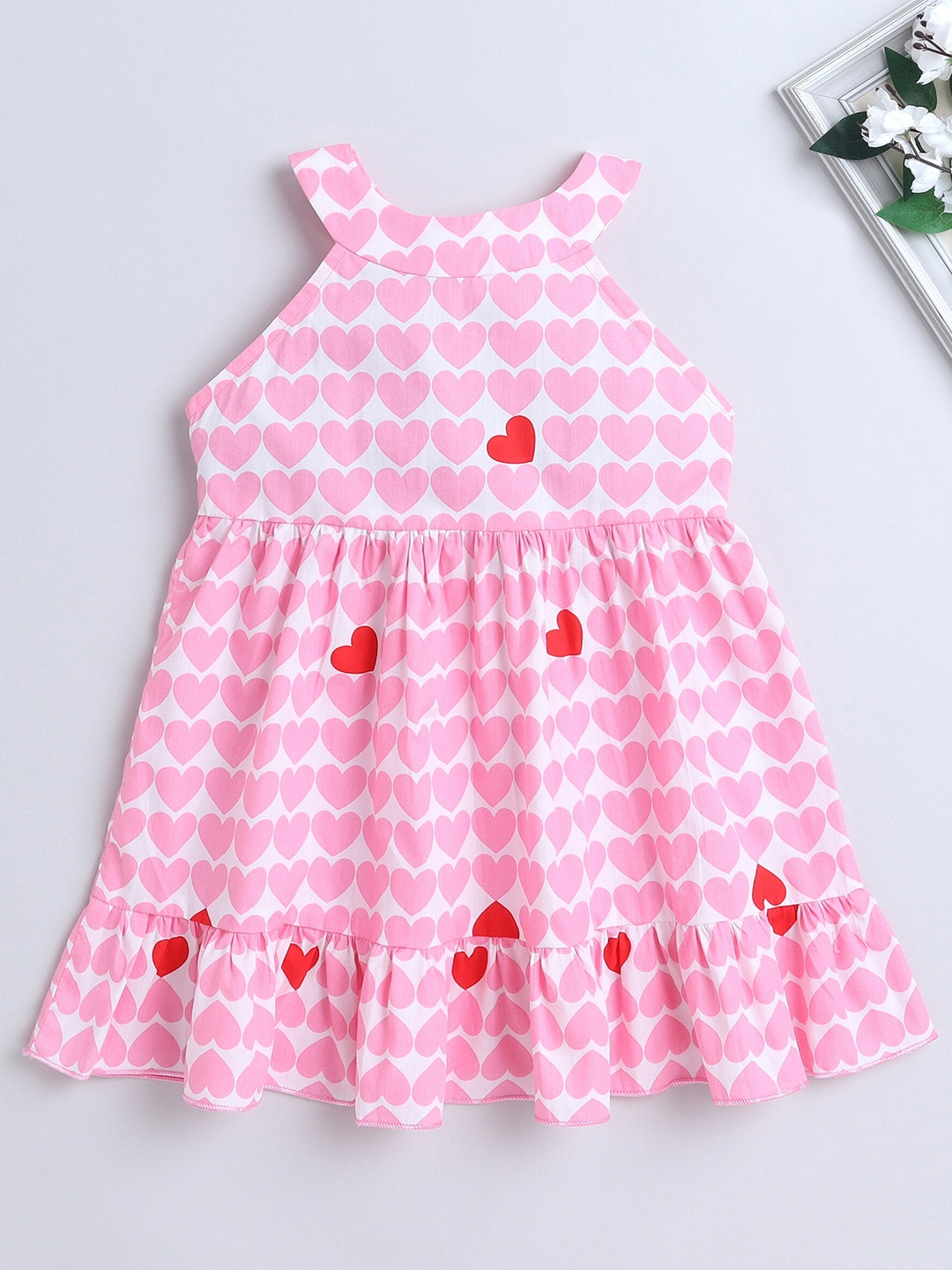 

The Magic Wand Girls Conversational Printed Gathered Cotton Fit & Flare Dress, Pink