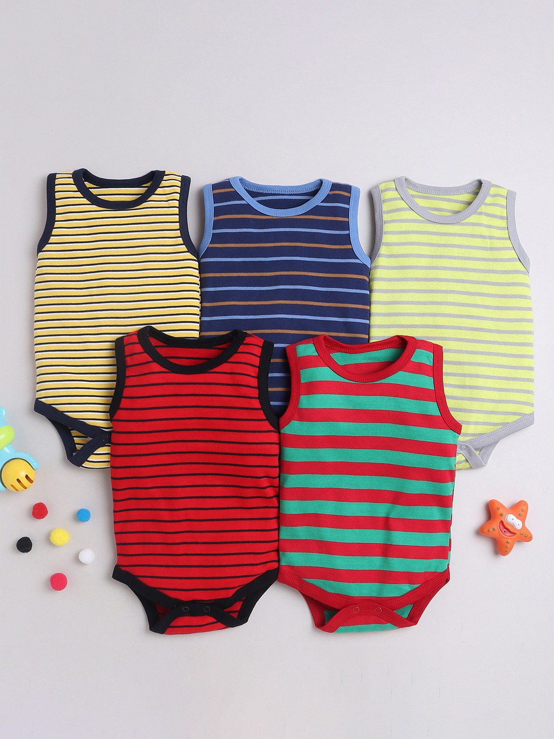 EIO Infants Pack Of 5 Cotton Bodysuits, Red
