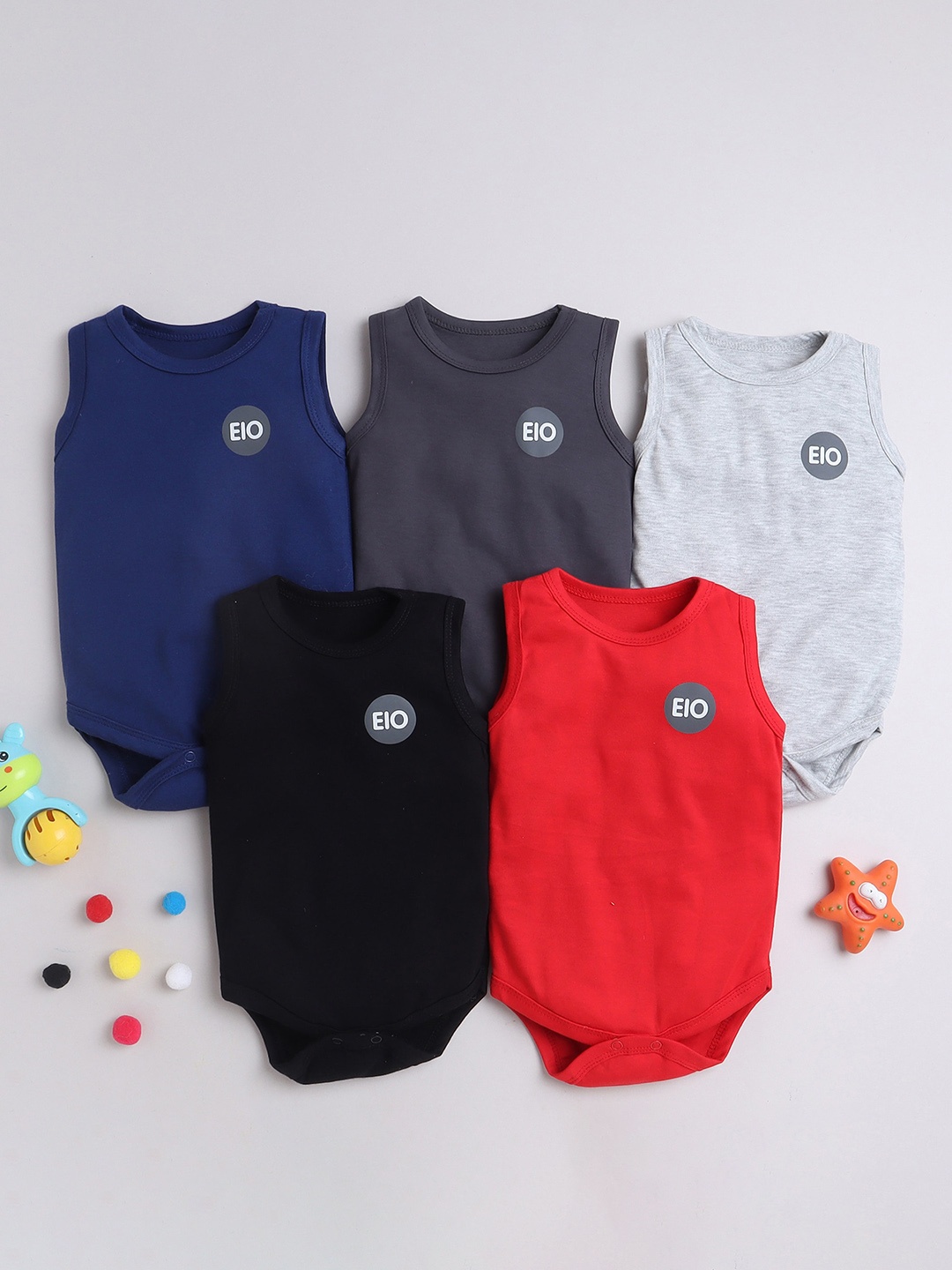 

EIO Infants Pack of 5 Pure Cotton Bodysuit, Red