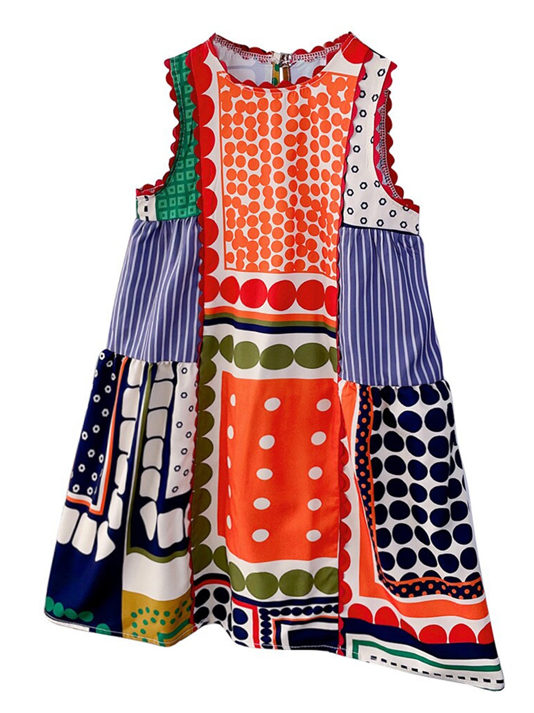 

StyleCast x Revolte Girls Geometric Printed Round Neck A-Line Maxi Dress, Red